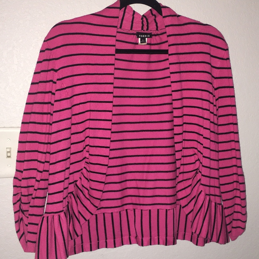 Torrid size 1 hot pink w/ black stripes cardigan
